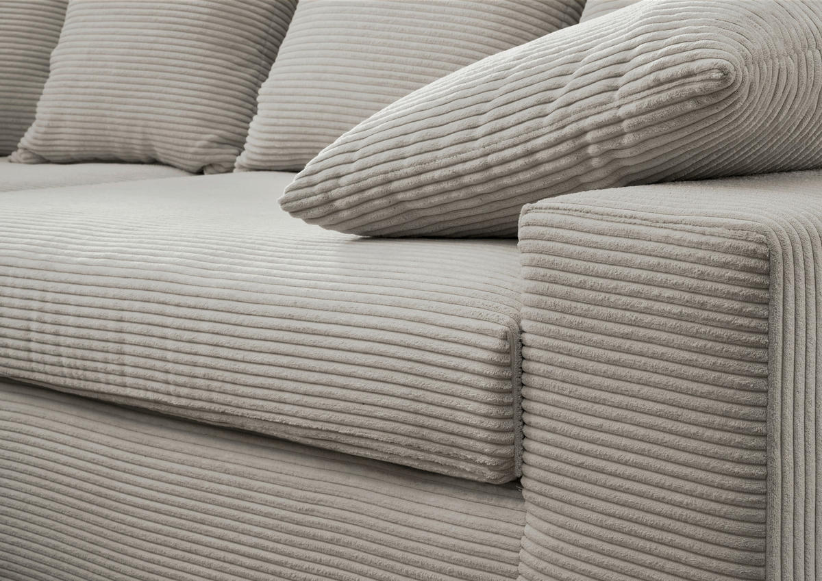 VIERSITZER-SOFA in Cord Silberfarben  - Silberfarben/Schwarz, Modern, Kunststoff/Textil (308/80/140cm) - Livetastic
