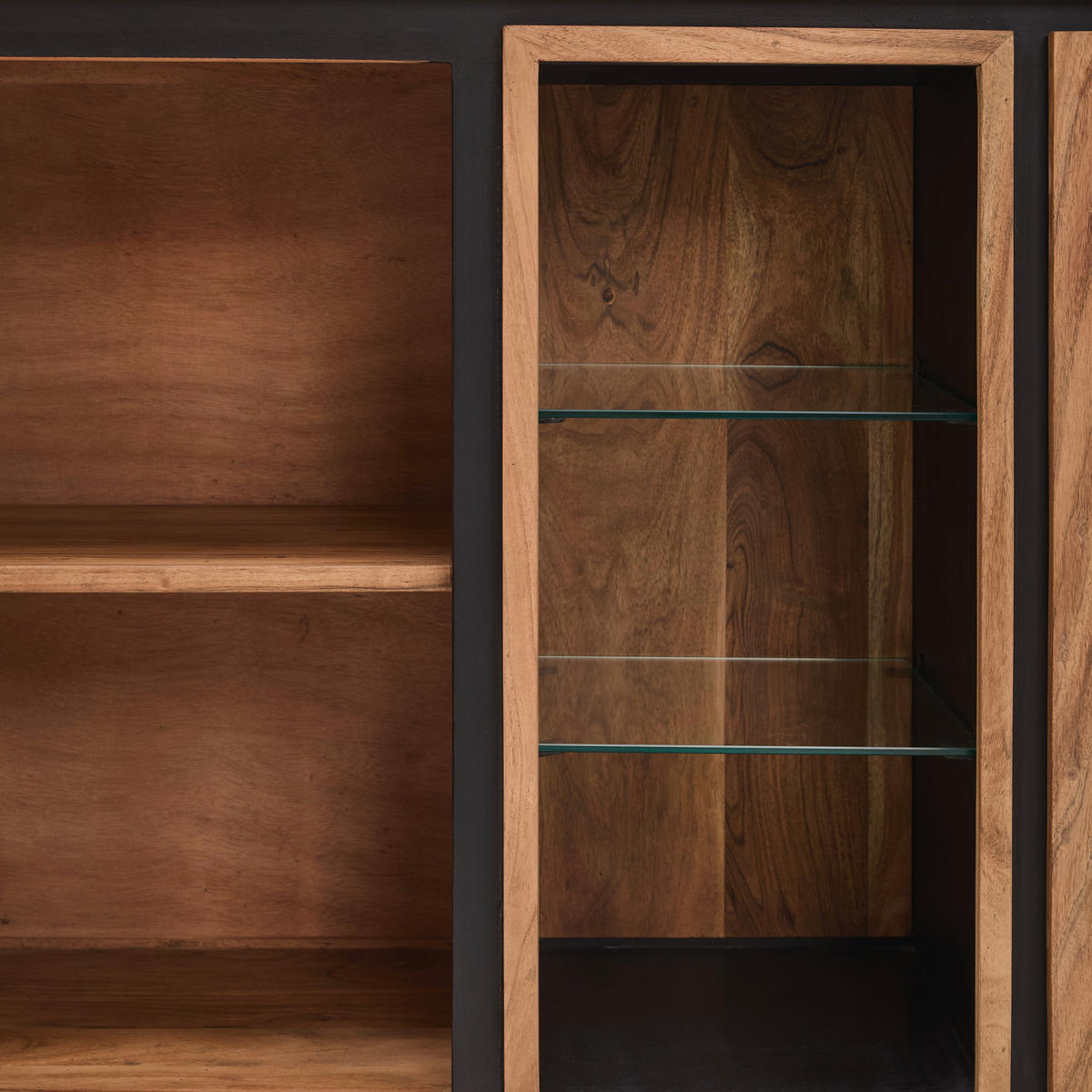 SIDEBOARD  in 175/80/40 cm  - Schwarz/Akaziefarben, Natur, Glas/Holz (175/80/40cm) - Livetastic