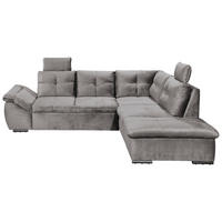 ECKSOFA in Mikrovelours Hellgrau  - Hellgrau/Schwarz, Konventionell, Kunststoff/Textil (265/217cm) - Carryhome