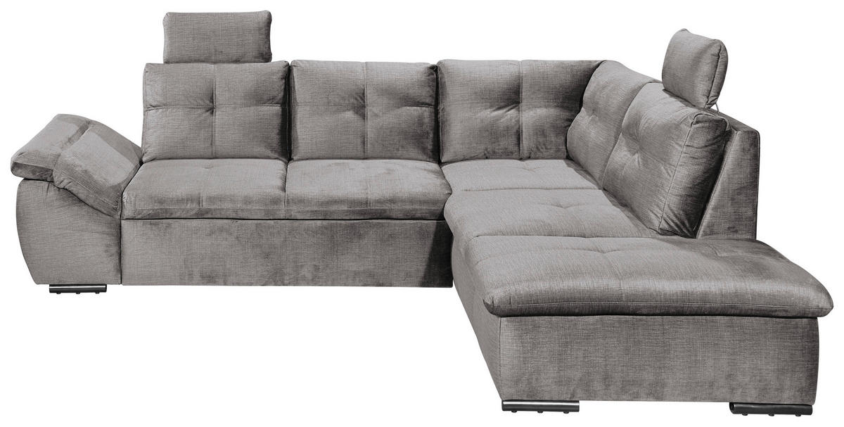 ECKSOFA in Mikrovelours Hellgrau  - Hellgrau/Schwarz, Konventionell, Kunststoff/Textil (265/217cm) - Carryhome