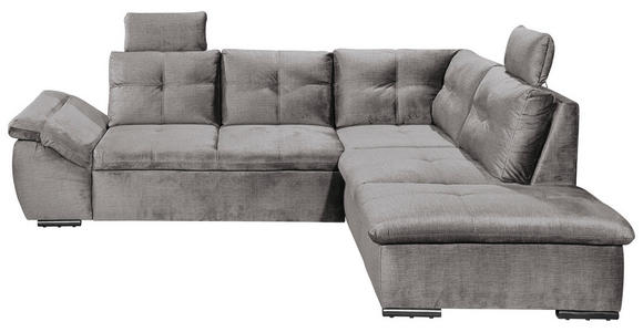 ECKSOFA in Mikrovelours Hellgrau - Hellgrau/Schwarz, KONVENTIONELL, Kunststoff/Textil (265/217cm) - Carryhome