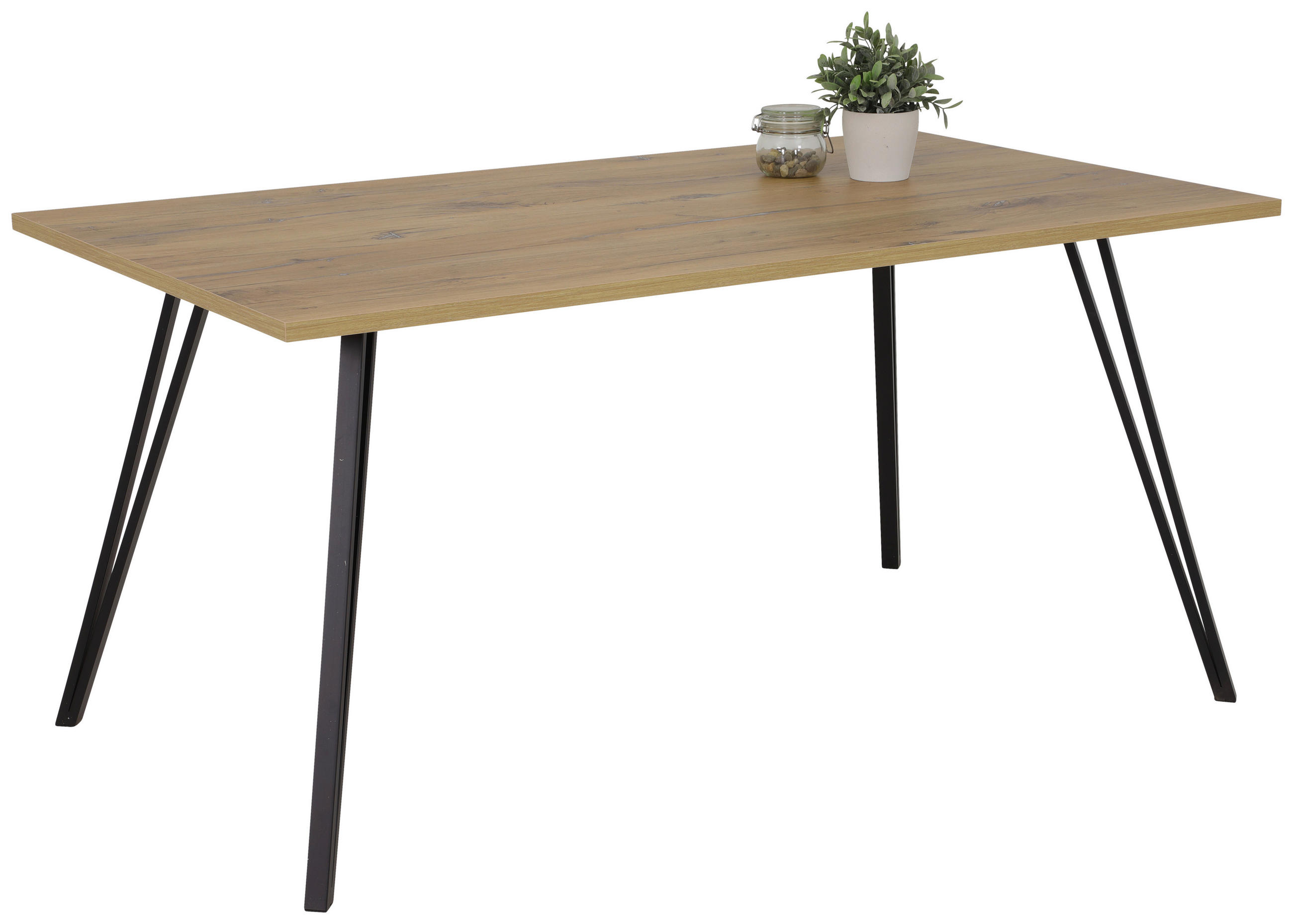 ESSTISCH rechteckig Eichefarben  - Eichefarben/Schwarz, KONVENTIONELL, Holzwerkstoff/Metall (160/90/77cm) - Carryhome
