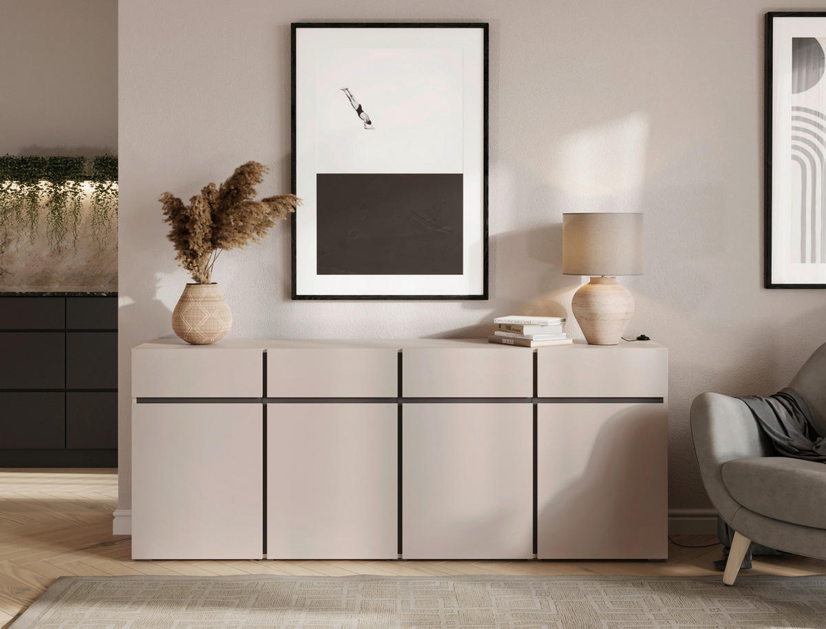 SIDEBOARD  200/79,6/39,8 cm 4 Schublade(n)  - Kaschmir/Schwarz, Design, Holzwerkstoff/Kunststoff (200/79,6/39,8cm) - Xora