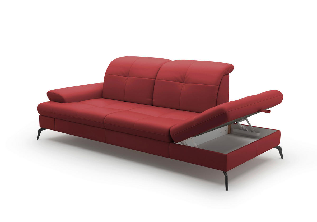 RÉCAMIERE in Echtleder Rot  - Rot/Schwarz, Konventionell, Leder/Metall (231/90/122cm) - Sit & More