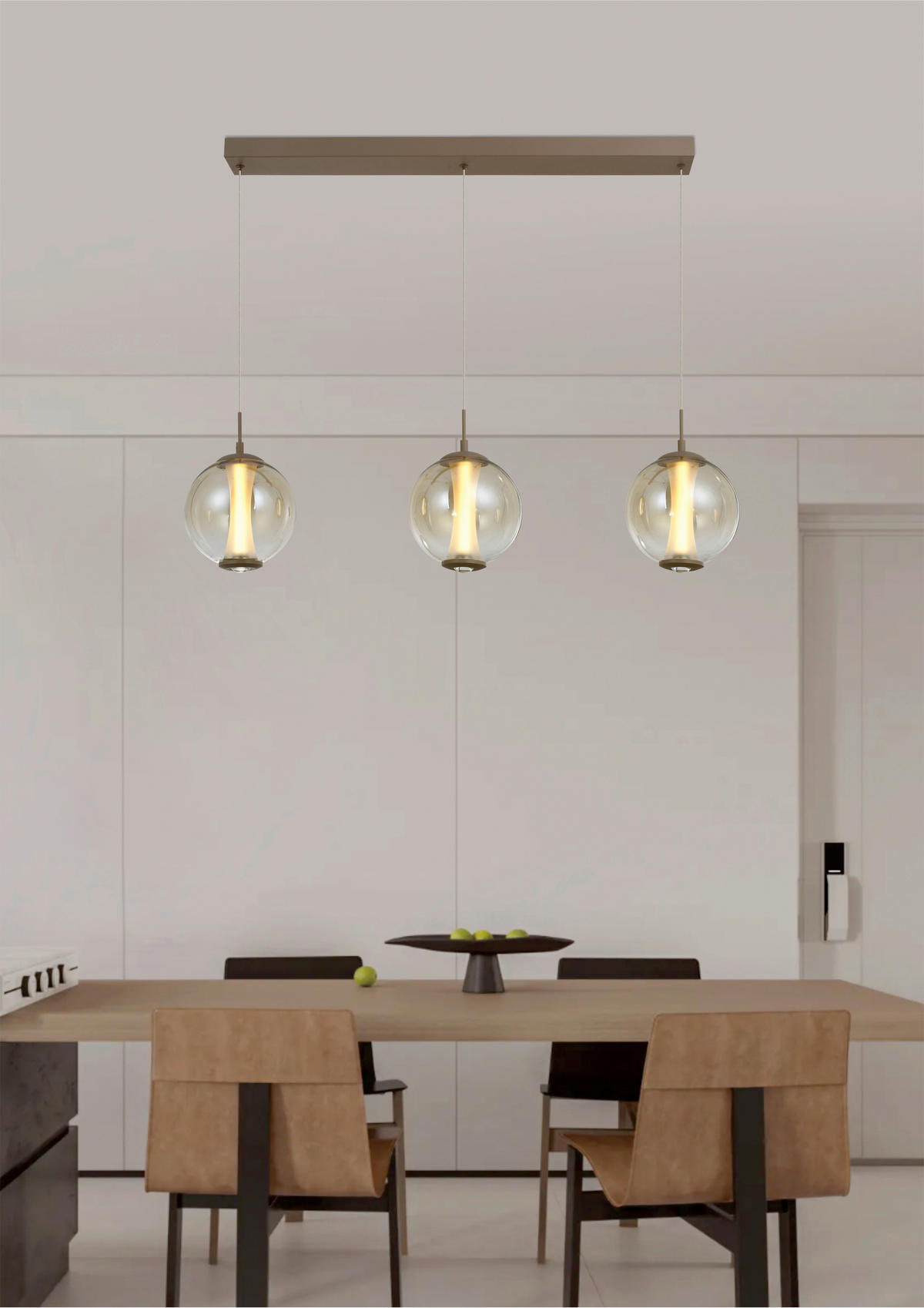 LED-HÄNGELEUCHTE Orleans 94/150/18 cm  - Sandfarben, Design, Glas/Metall (94/150/18cm)