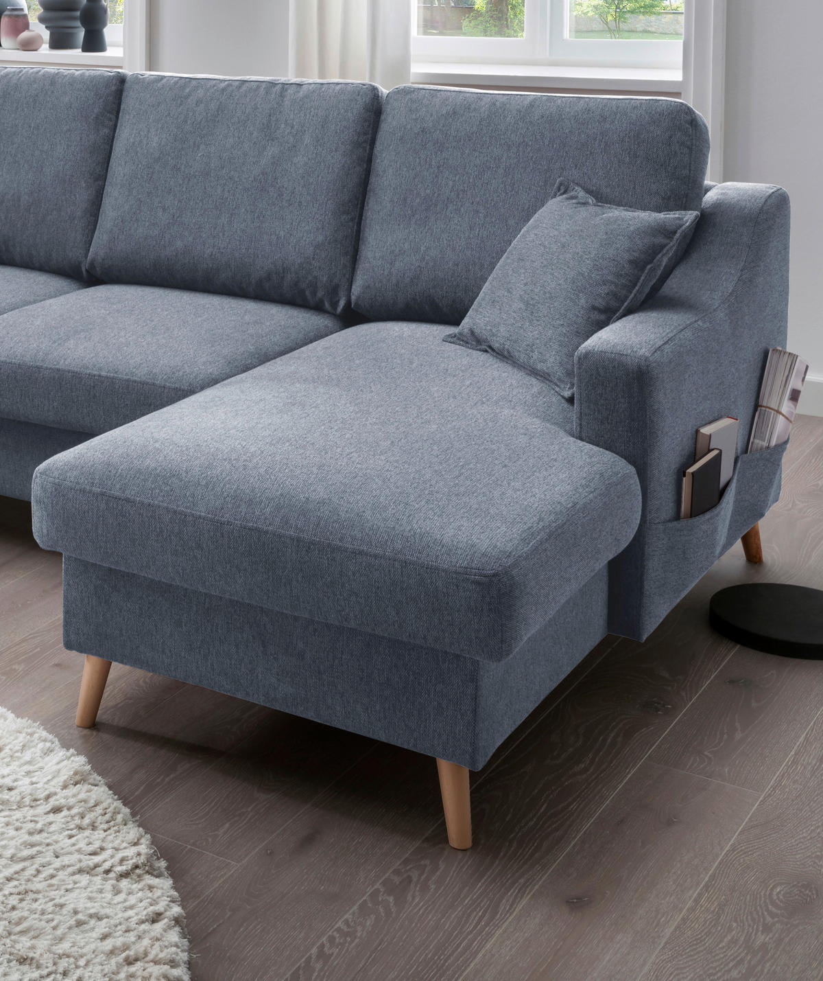 WOHNLANDSCHAFT Blau Struktur  - Blau/Naturfarben, KONVENTIONELL, Holz/Textil (200/301/150cm) - P & B