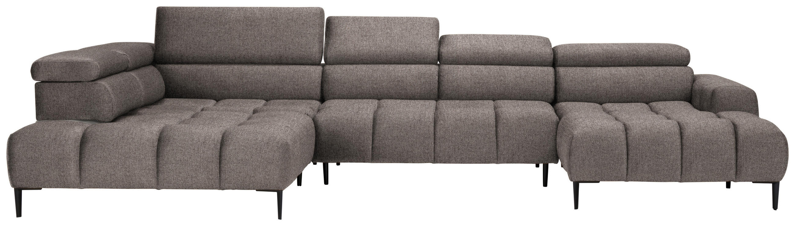 WOHNLANDSCHAFT Greige Webstoff  - Greige/Schwarz, Design, Textil/Metall (216/385/177cm) - Welnova