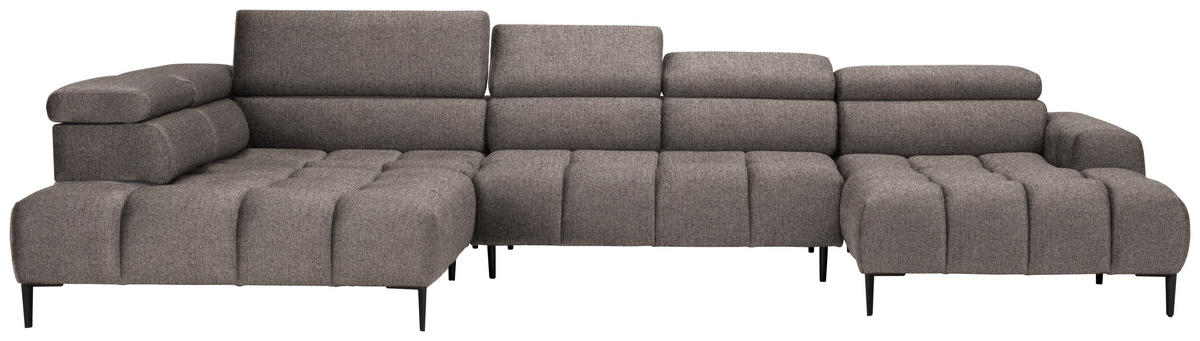 WOHNLANDSCHAFT in Webstoff Greige  - Greige/Schwarz, Design, Textil/Metall (216/385/177cm) - Welnova