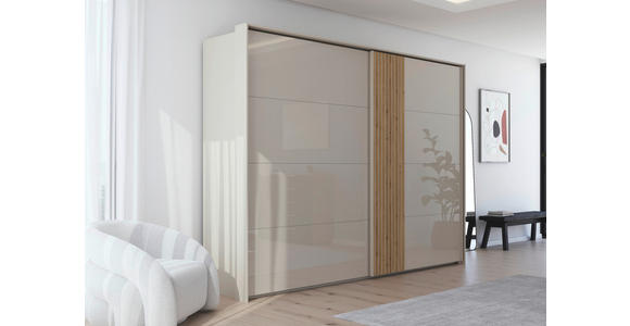 SCHWEBETÜRENSCHRANK 301/223/68 cm 2-türig Eichefarben, Champagner - Champagner/Eichefarben, Design, Glas/Holzwerkstoff (301/223/68cm) - Novel