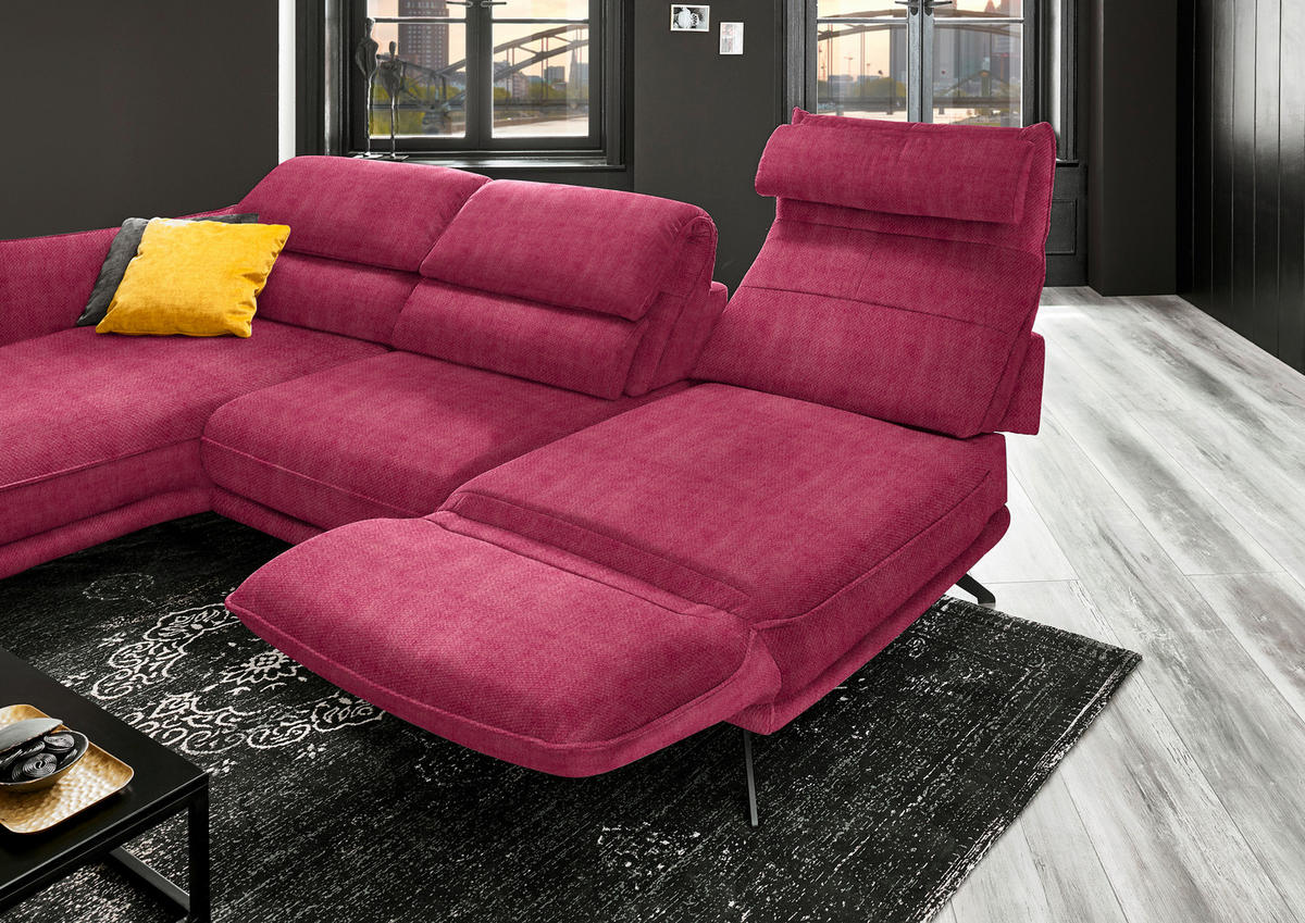 ECKSOFA in Velours Beere  153/283 cm  - Beere/Schwarz, Design, Textil/Metall (153/283cm) - Valdera