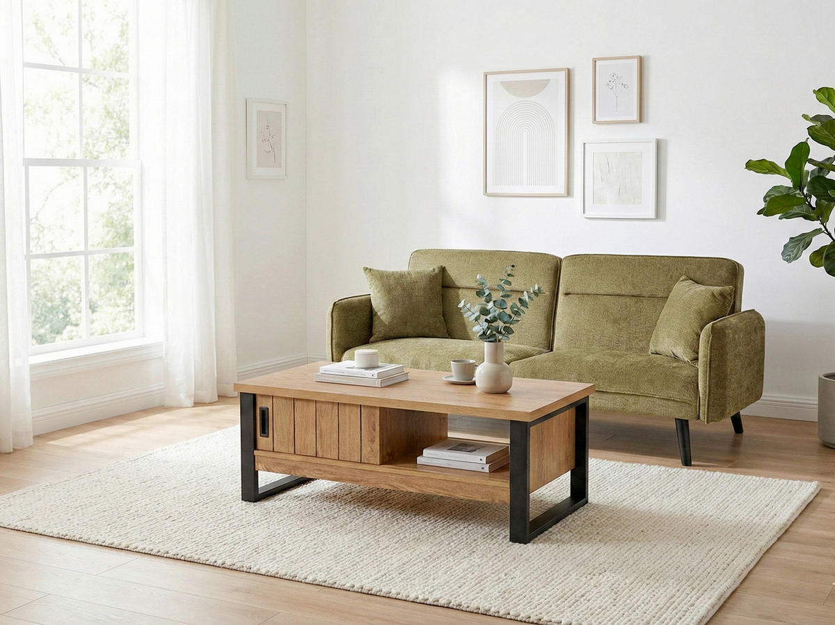 COUCHTISCH Schwarz, Eichefarben  - Eichefarben/Schwarz, KONVENTIONELL, Holzwerkstoff/Metall (108,5/54,8/43cm) - MID.YOU