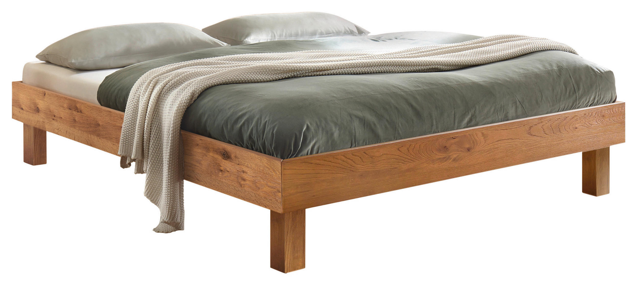 BETT 90/200 cm,  in Wildeiche,  - Wildeiche/Eichefarben, Natur, Holz (90/200cm) - Hasena