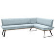 ECKBANK 243/163 cm Webstoff Schwarz, Eichefarben, Hellblau Eiche massiv Metall   - Eichefarben/Schwarz, Design, Holz/Textil (243/163cm) - Voleo