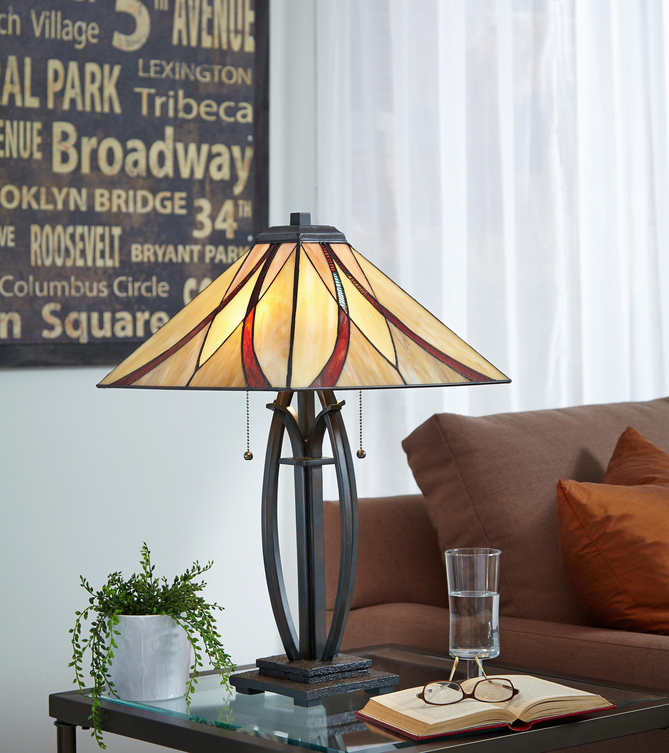 TISCHLEUCHTE Asheville   - Bronzefarben, KONVENTIONELL, Glas/Metall (40.6cm) - Elstead Lighting