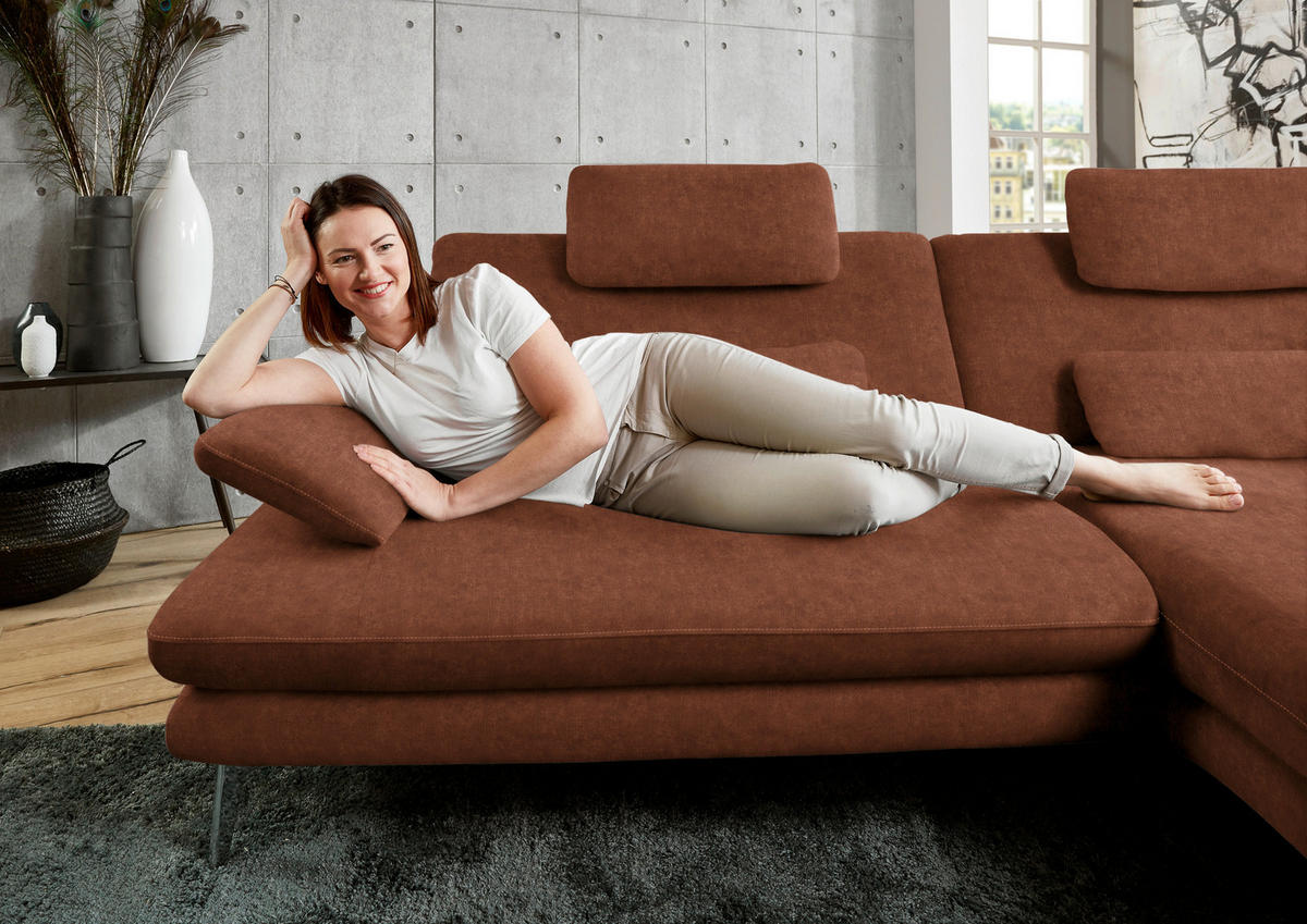 ECKSOFA in Velours Kupferfarben  - Schwarz/Kupferfarben, Design, Textil/Metall (284/184cm) - Dieter Knoll