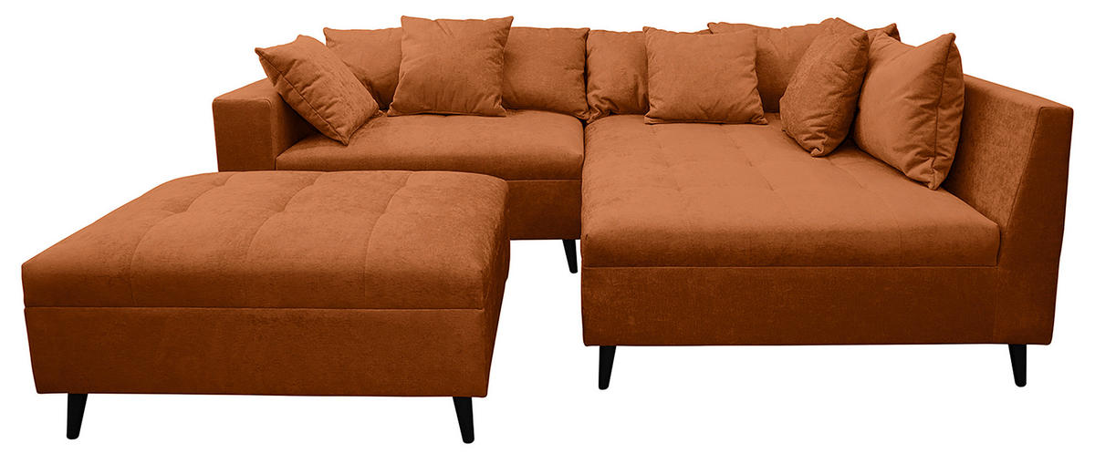 Ecksofa inkl. Hocker Rostfarben Flachgewebe  - Rostfarben/Schwarz, Design, Holz/Textil (247/174cm) - MID.YOU