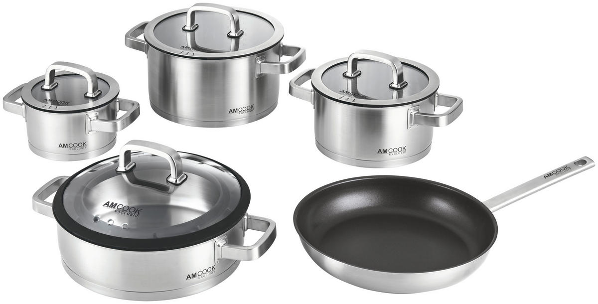 KOCHTOPFSET SENNA S9 PLUS 9-teilig  - Edelstahlfarben, Basics, Glas/Metall - Am Cook