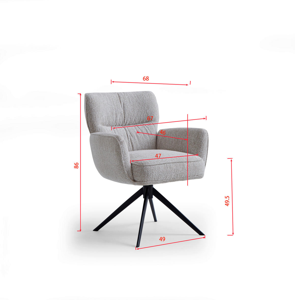 ARMLEHNSTUHL  in Eisen Leinenoptik  - Beige/Schwarz, Design, Textil/Metall (67/86/68cm) - Novel