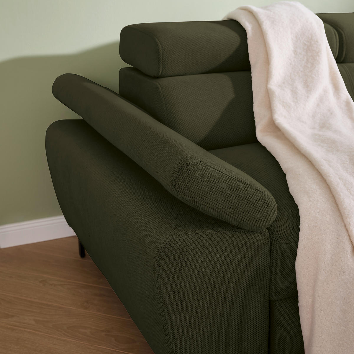 ECKSOFA inkl. Funktion COMBO Dunkelgrün Flachgewebe  - Dunkelgrün/Schwarz, Design, Textil/Metall (266/206cm) - Stylife