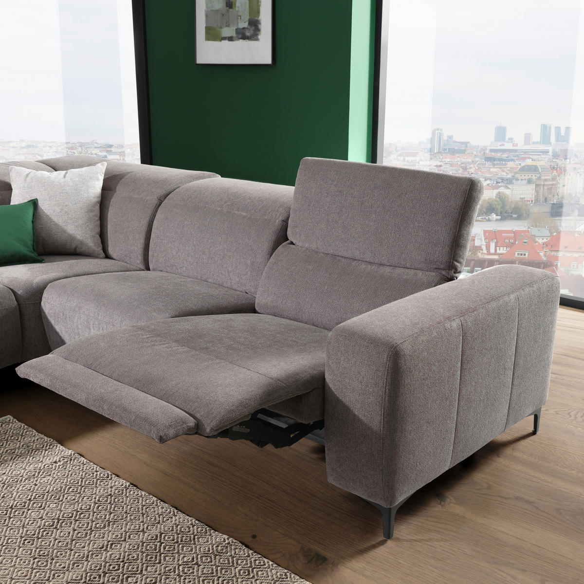 ECKSOFA in Flachgewebe Dunkelgrau  - Dunkelgrau/Schwarz, Design, Textil/Metall (290/238cm) - Pure Home Lifestyle