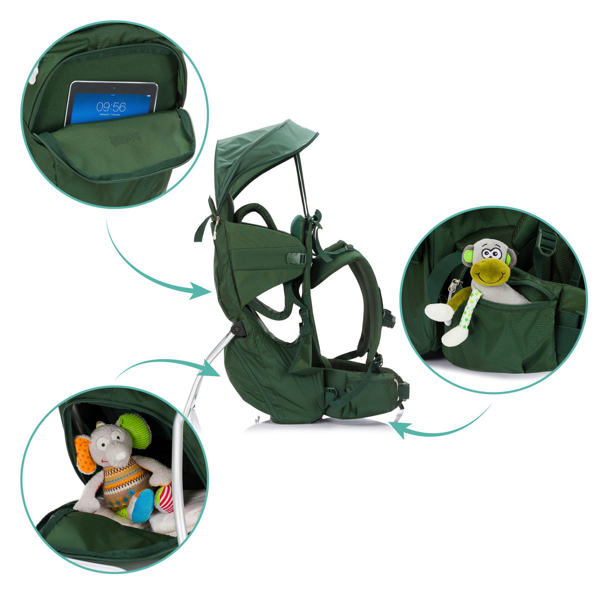 RÜCKENTRAGE Trekking  - Dunkelgrün/Silberfarben, Basics, Textil/Metall (30/90/73cm) - Fillikid