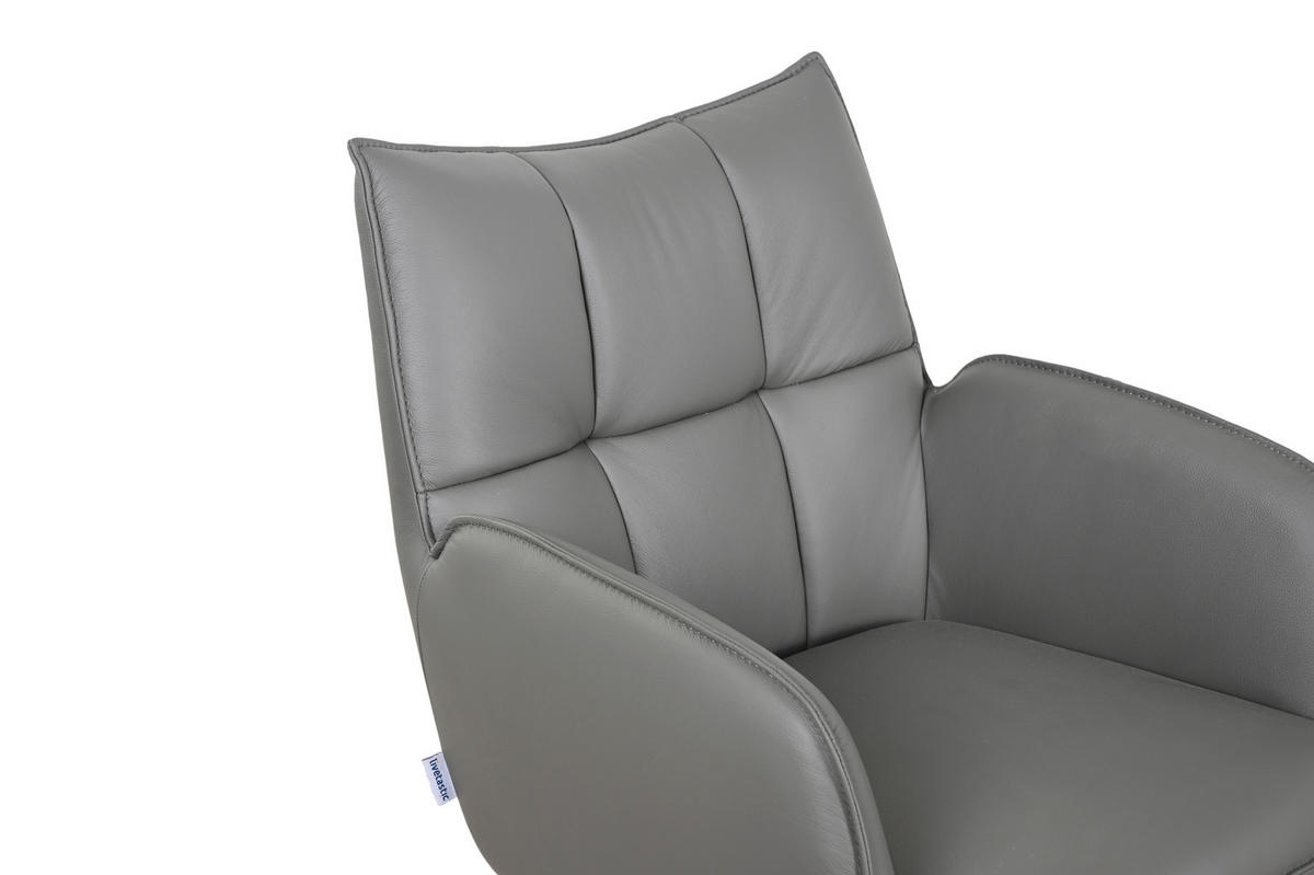 ARMLEHNSTUHL  Sitzfläche 360° drehbar, automatische Rückholfunktion  Echtleder  - Schwarz/Grau, MODERN, Leder/Metall (58,5/87,5/61cm) - Livetastic