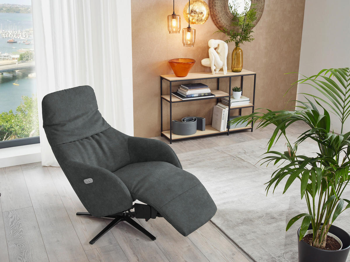 RELAXSESSEL in Textil Grau  - Schwarz/Grau, Design, Textil/Metall (77/108/95cm) - Chilliano