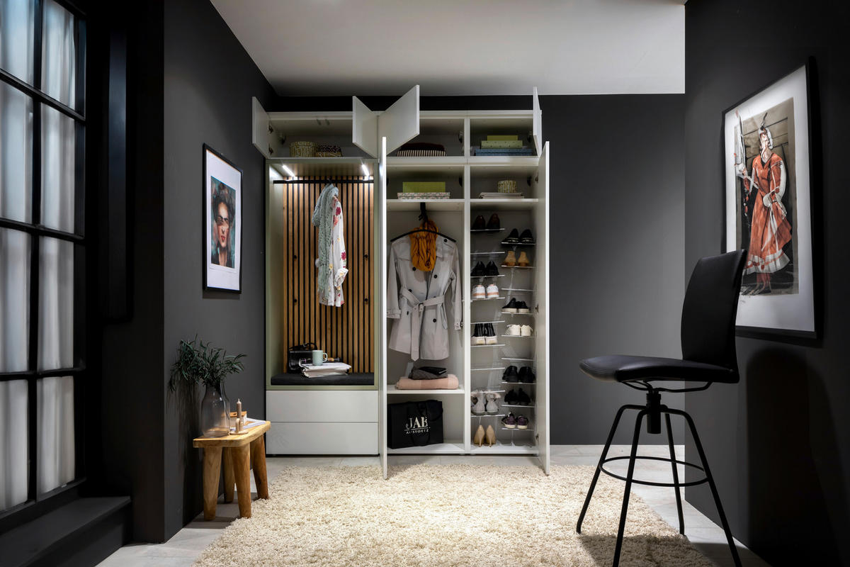 GARDEROBE 8-teilig  in 186/234/39 cm  - Wildeiche/Weiss, Design, Glas/Holzwerkstoff (186/234/39cm) - Moderano