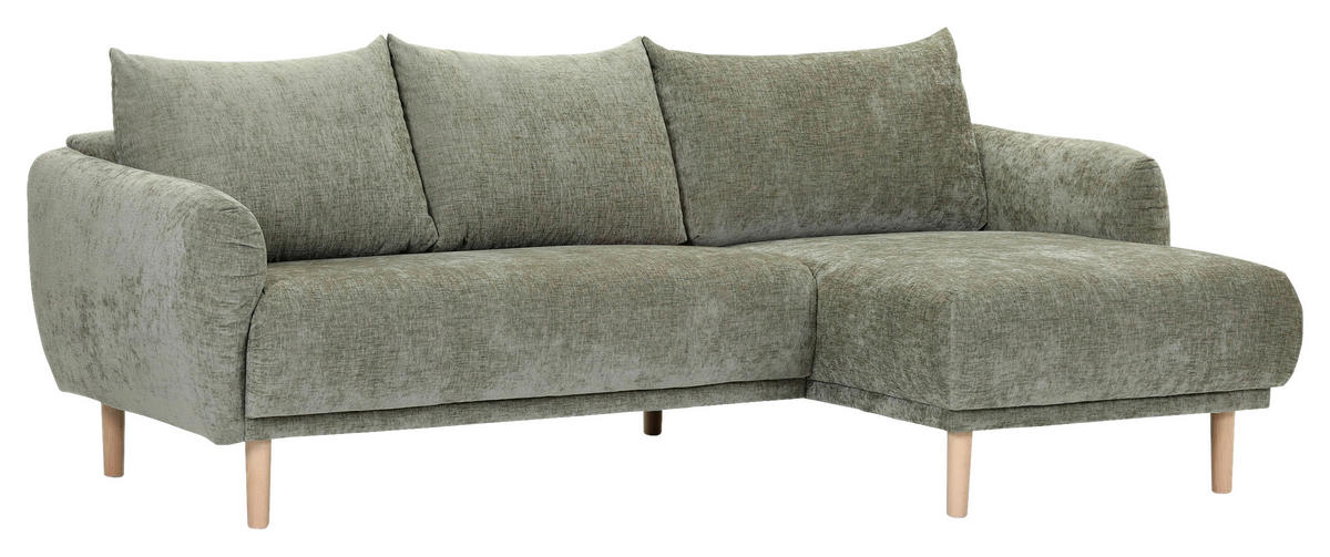 ECKSOFA Olivgrün Flachgewebe  - Buchefarben/Olivgrün, KONVENTIONELL, Holz/Textil (230/144cm) - Carryhome