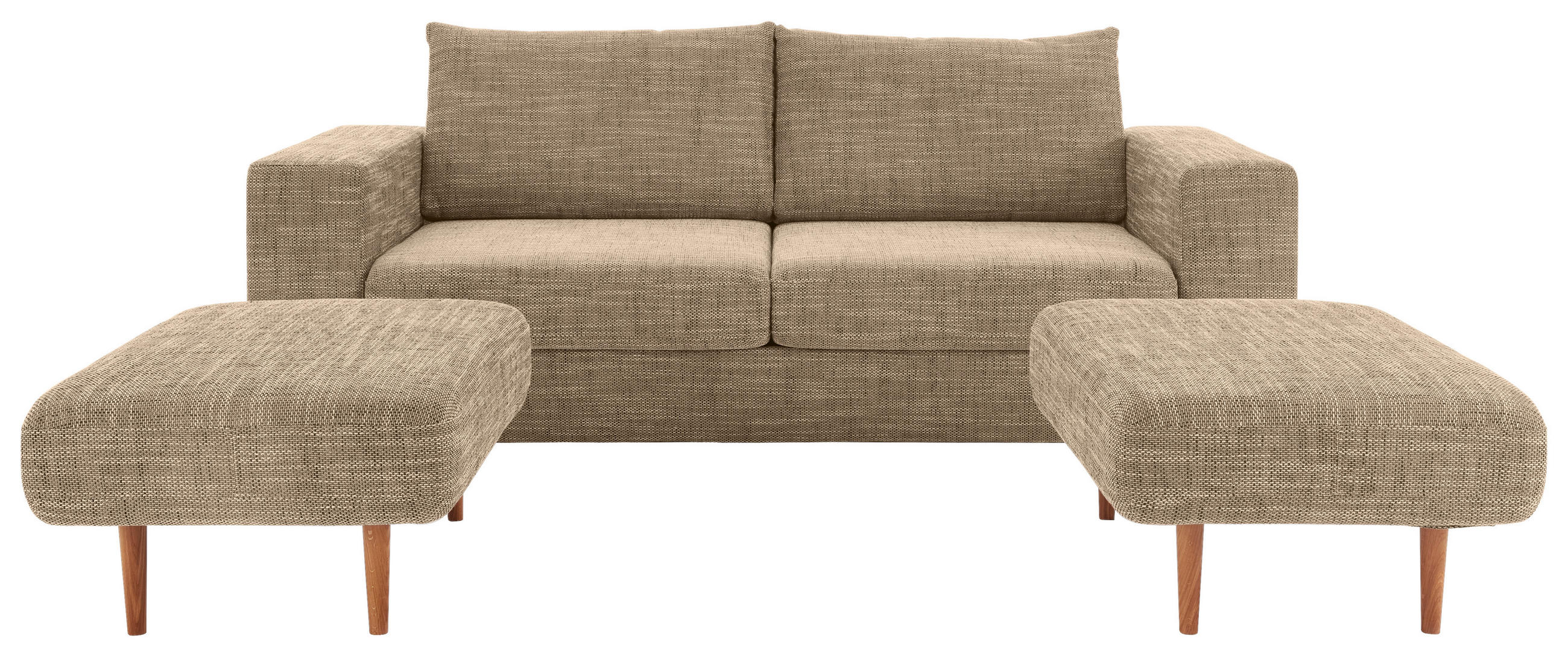 ZWEISITZER-SOFA inkl. Hocker Webstoff Braun, Beige  - Beige/Schwarz, Design, Kunststoff/Textil (172/96/107cm) - LOOKS by W.Joop