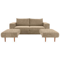ZWEISITZER-SOFA inkl. Hocker Webstoff Braun, Beige  - Beige/Schwarz, Design, Kunststoff/Textil (172/96/107cm) - LOOKS by W.Joop