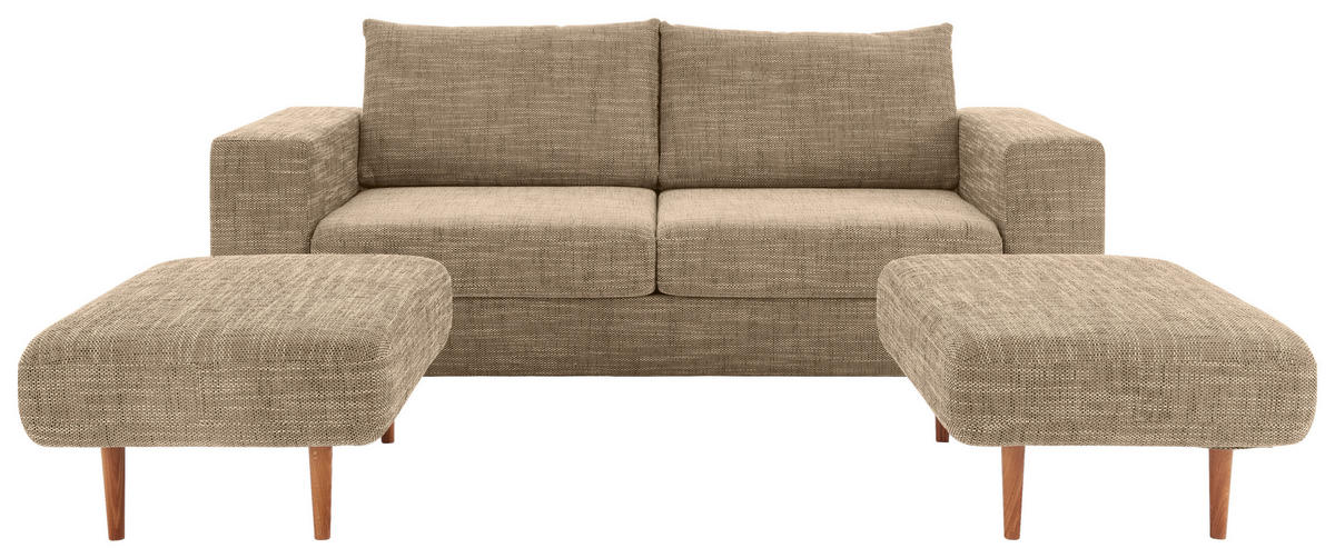 ZWEISITZER-SOFA inkl. Hocker Webstoff Braun, Beige  - Beige/Schwarz, Design, Kunststoff/Textil (172/96/107cm) - LOOKS by W.Joop