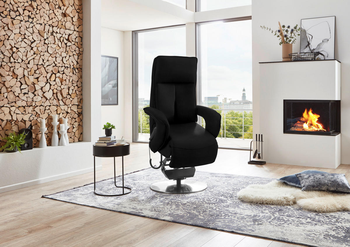 RELAXSESSEL in Leder Schwarz  - Chromfarben/Schwarz, Design, Leder/Metall (77/110/87cm) - Valdera