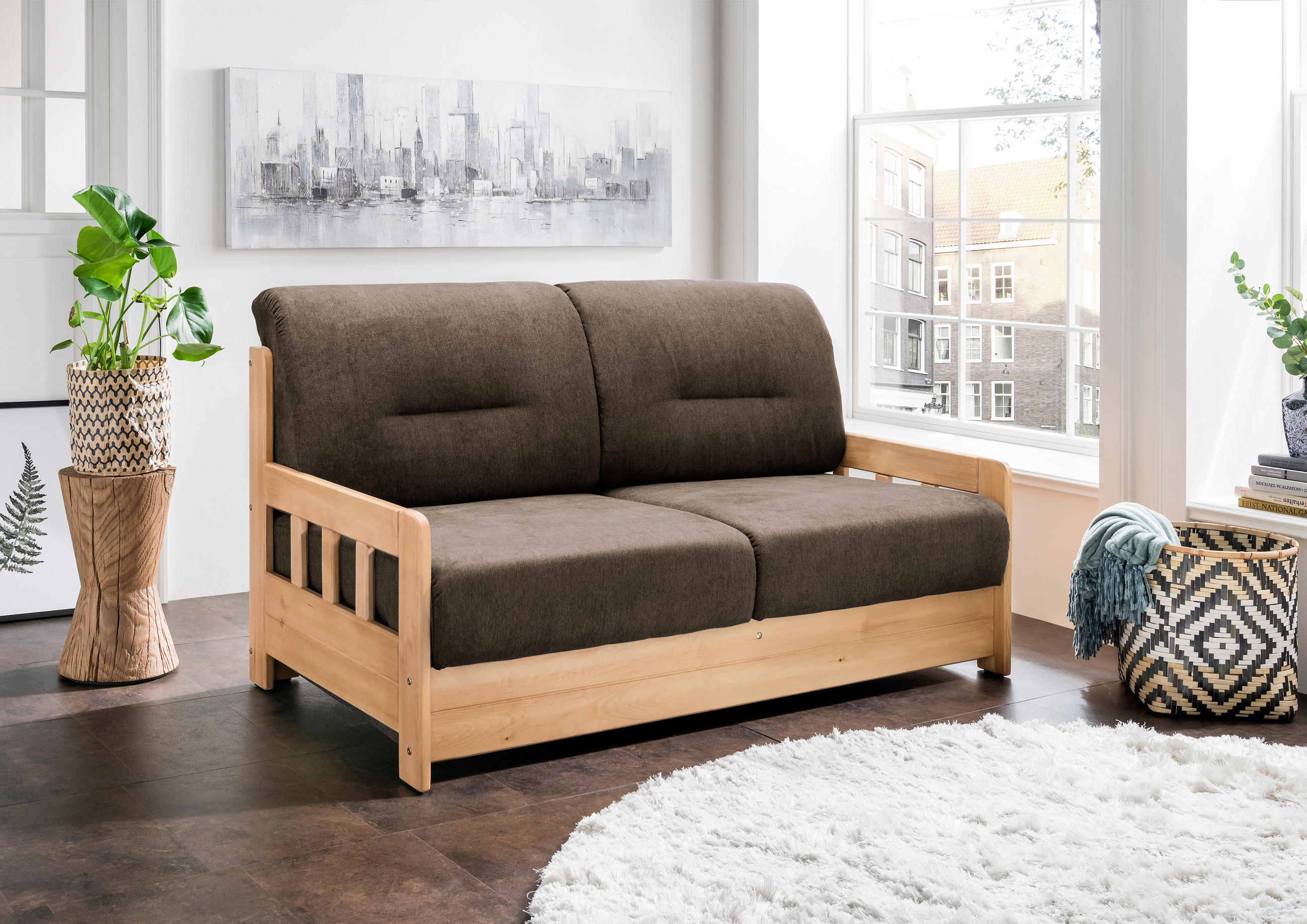 SCHLAFSOFA in Textil Dunkelbraun, Honig  - Dunkelbraun/Honig, Lifestyle, Holz/Textil (154/88/90cm) - Livetastic