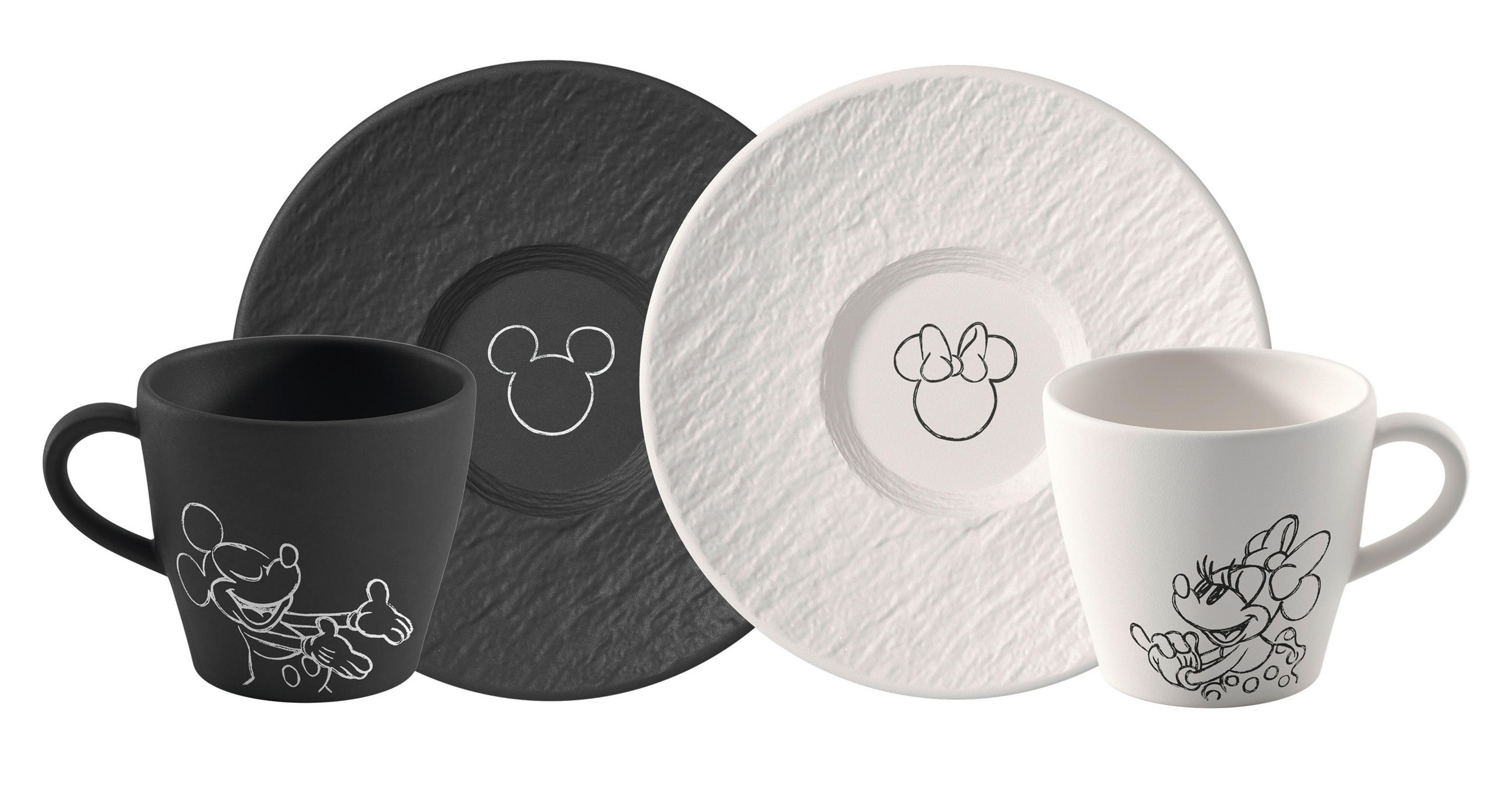 TASSENSET Manufacture Rock Mickey 4-teilig  - Schwarz/Weiß, Basics, Keramik - Villeroy & Boch