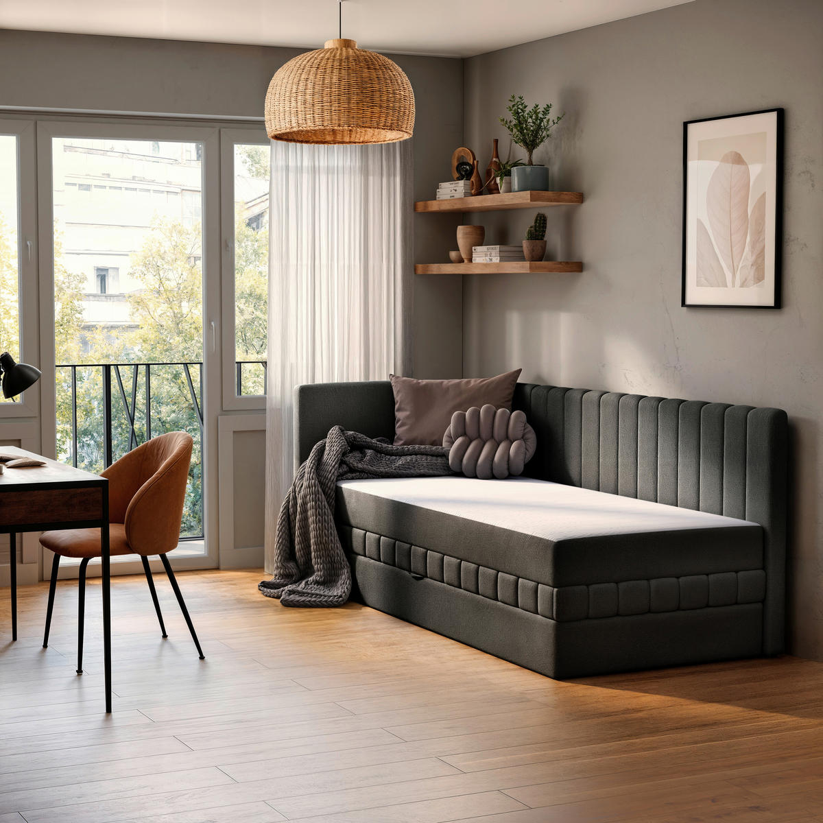 SCHLAFSOFA Chenille, Jacquard Grau  - Schwarz/Grau, Design, Kunststoff/Textil (99/83/212cm) - MID.YOU