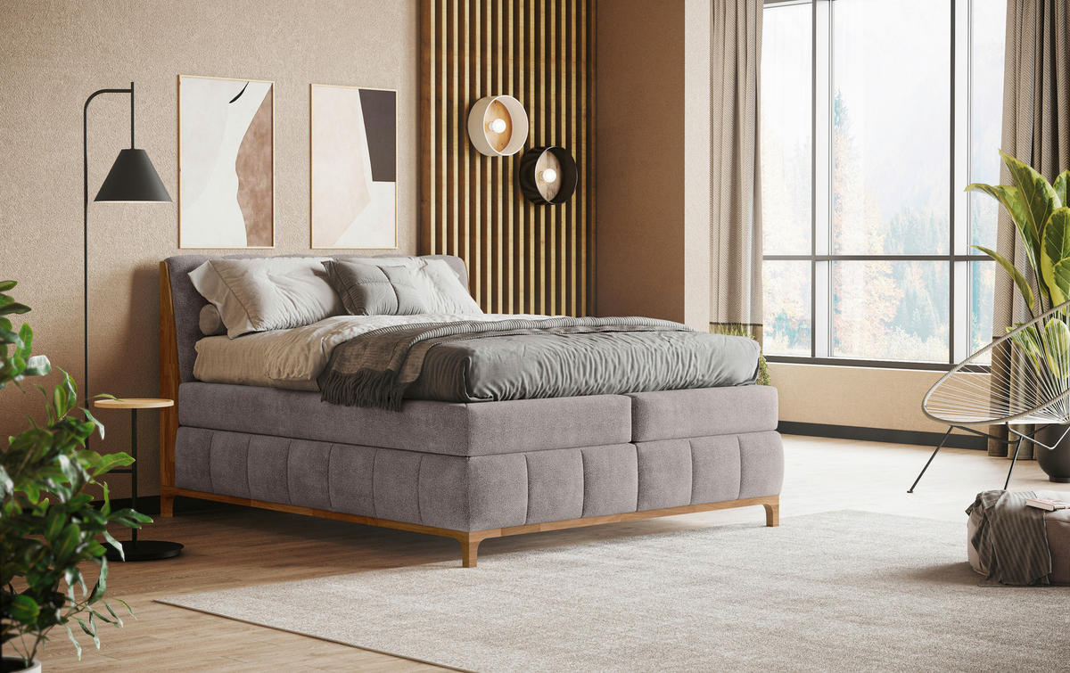 BOXSPRINGBETT 160/200 cm  in Taupe  - Taupe/Eichefarben, MODERN, Holz/Holzwerkstoff (160/200cm) - MID.YOU
