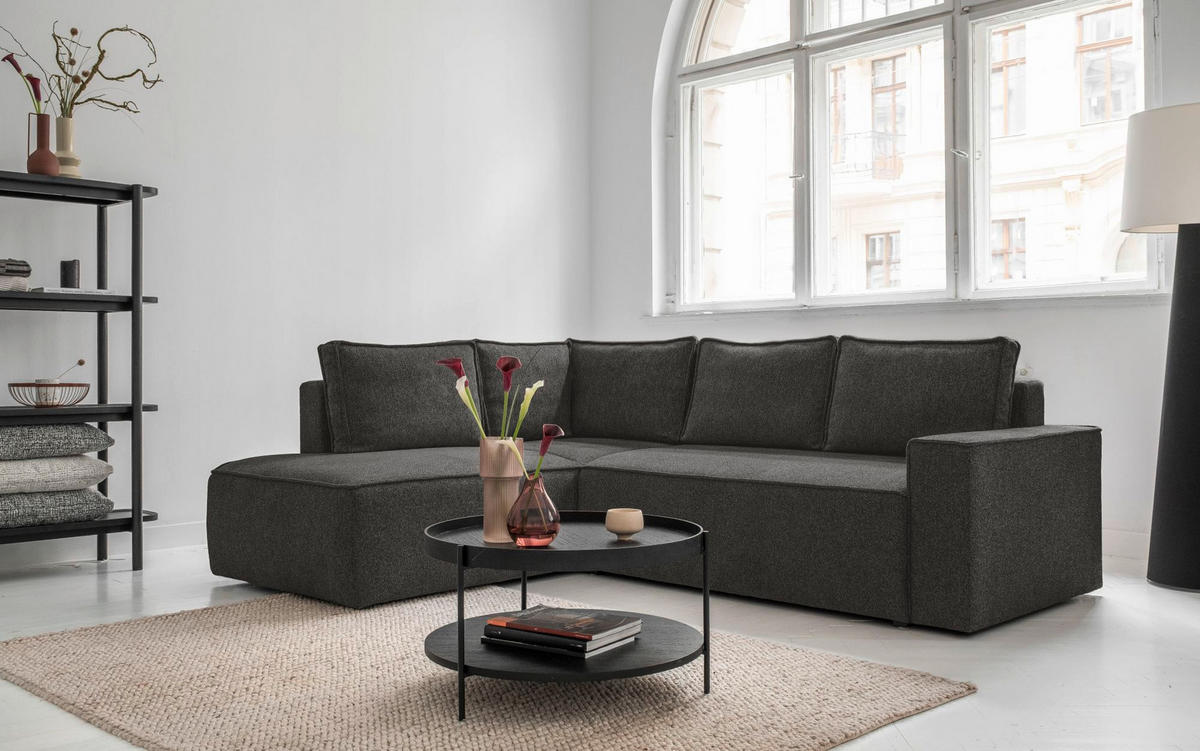 ECKSOFA in Dunkelgrau  - Weiss/Dunkelgrau, Design, Kunststoff/Textil (194/246cm) - MID.YOU