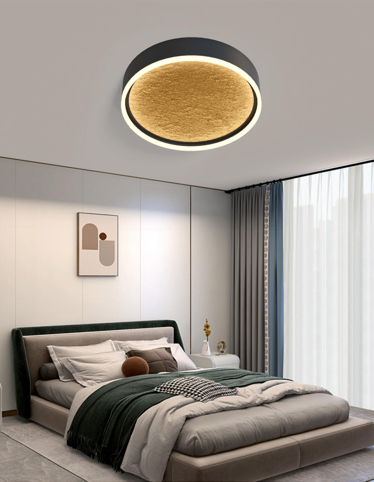 STROPNÍ LED SVÍTIDLO, 40/7 cm  - černá/barvy zlata, Design, kov/plast (40/7cm)