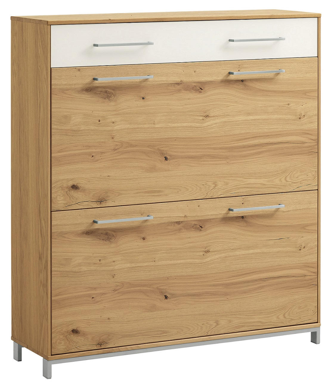 SCHUHSCHRANK Eiche, Balkeneiche furniert, teilmassiv Eichefarben - Edelstahlfarben/Eichefarben, Design, Glas/Holz (101/113/31cm)