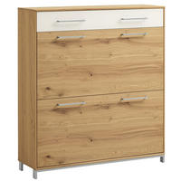 SCHUHSCHRANK Eiche, Balkeneiche furniert, teilmassiv Eichefarben  - Edelstahlfarben/Eichefarben, Design, Glas/Holz (101/113/31cm)