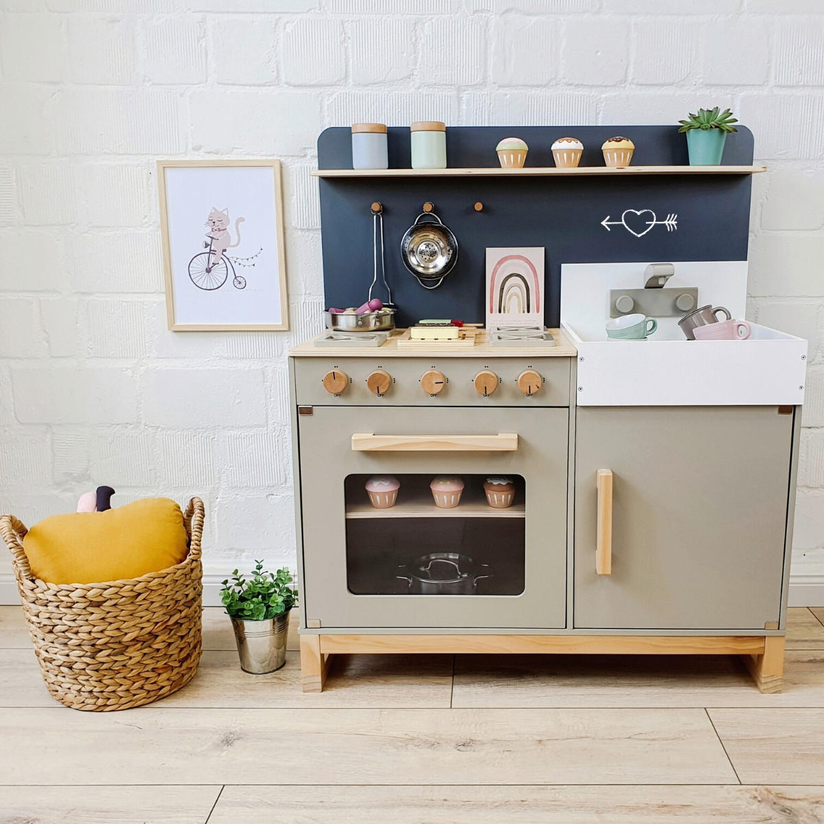 KINDERKÜCHE LINUM - Naturfarben/Grau, Basics, Holz/Holzwerkstoff (76/36/90cm) - MUSTERKIND