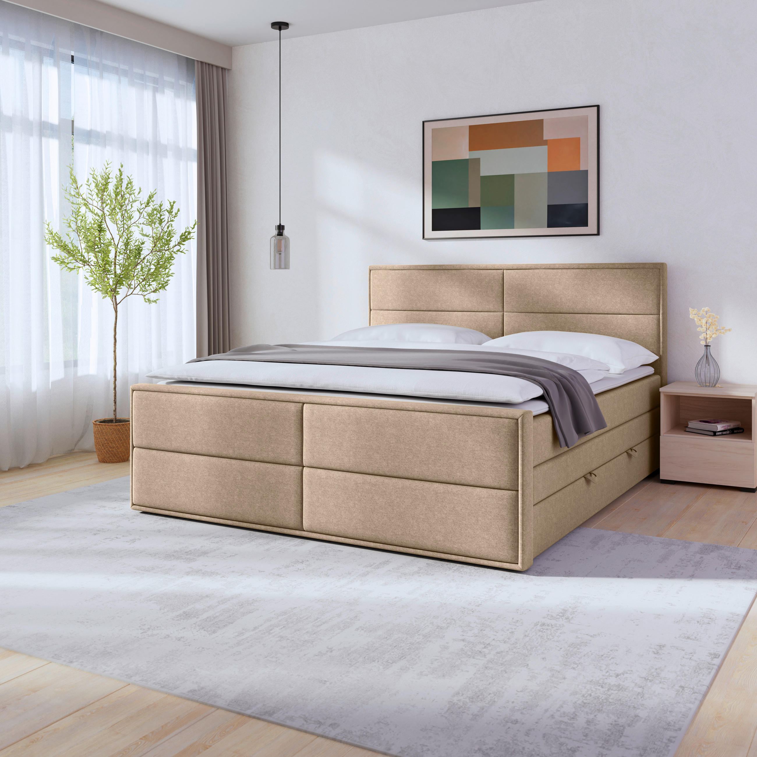 BOXSPRING KREVET 180/200 cm     prirodna boja  - prirodna boja/crna, Moderno, karton/tekstil (180/200cm) - Livetastic