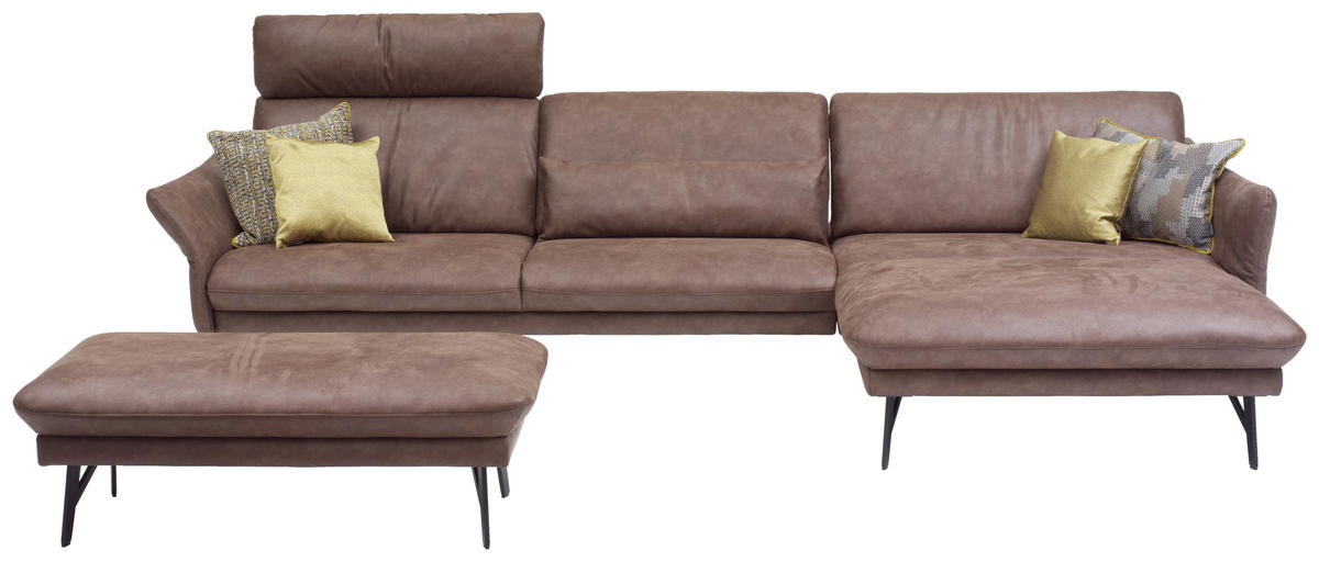 ECKSOFA in Lederlook Braun  - Anthrazit/Braun, Design, Textil/Metall (300/174cm) - Himolla