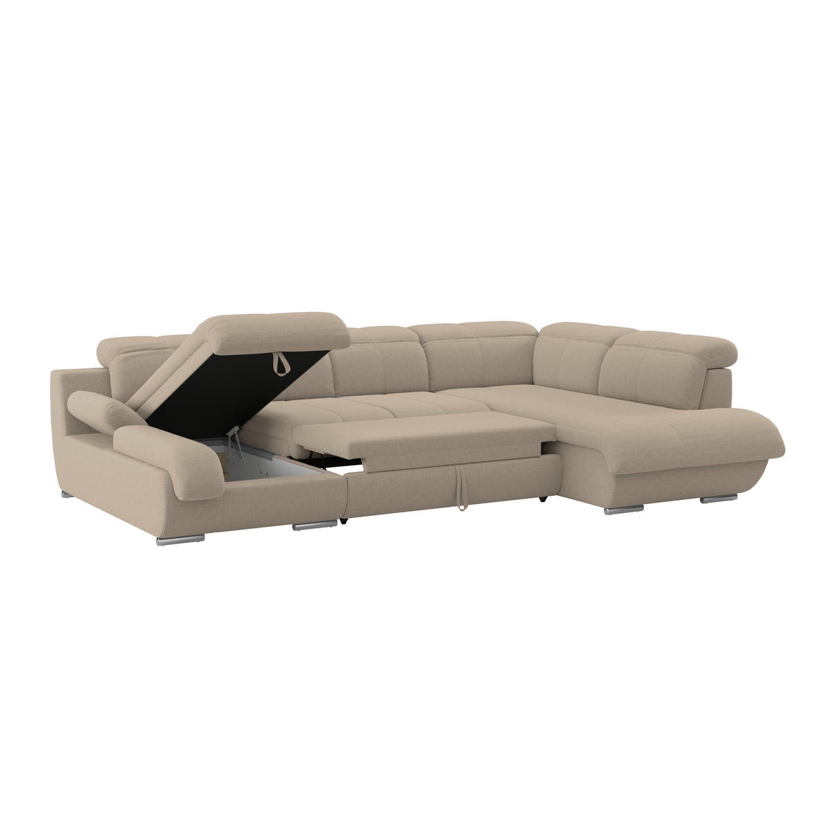 WOHNLANDSCHAFT MULTI Braun Chenille  - Chromfarben/Braun, MODERN, Textil/Metall (184/345/228cm) - Livetastic