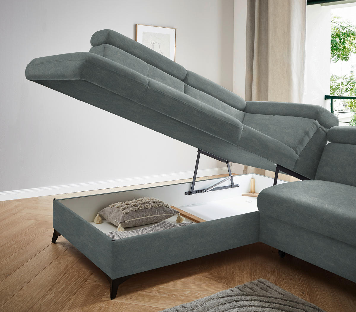ECKSOFA in Mikrofaser Grau  - Schwarz/Grau, Design, Textil/Metall (203/260cm) - Stylife