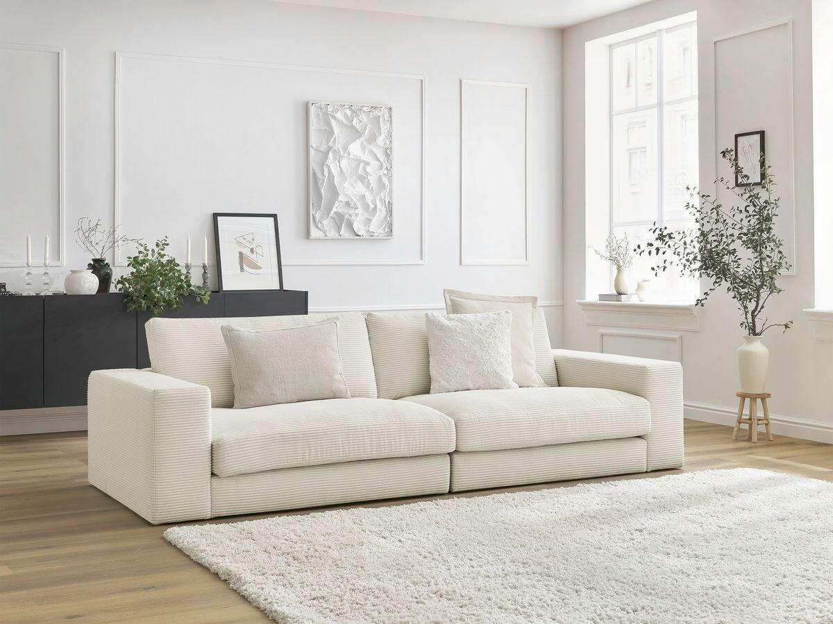 3-SITZER-SOFA LEONARD Cord Beige  - Beige/Schwarz, MODERN, Kunststoff/Textil (274/77/109cm)