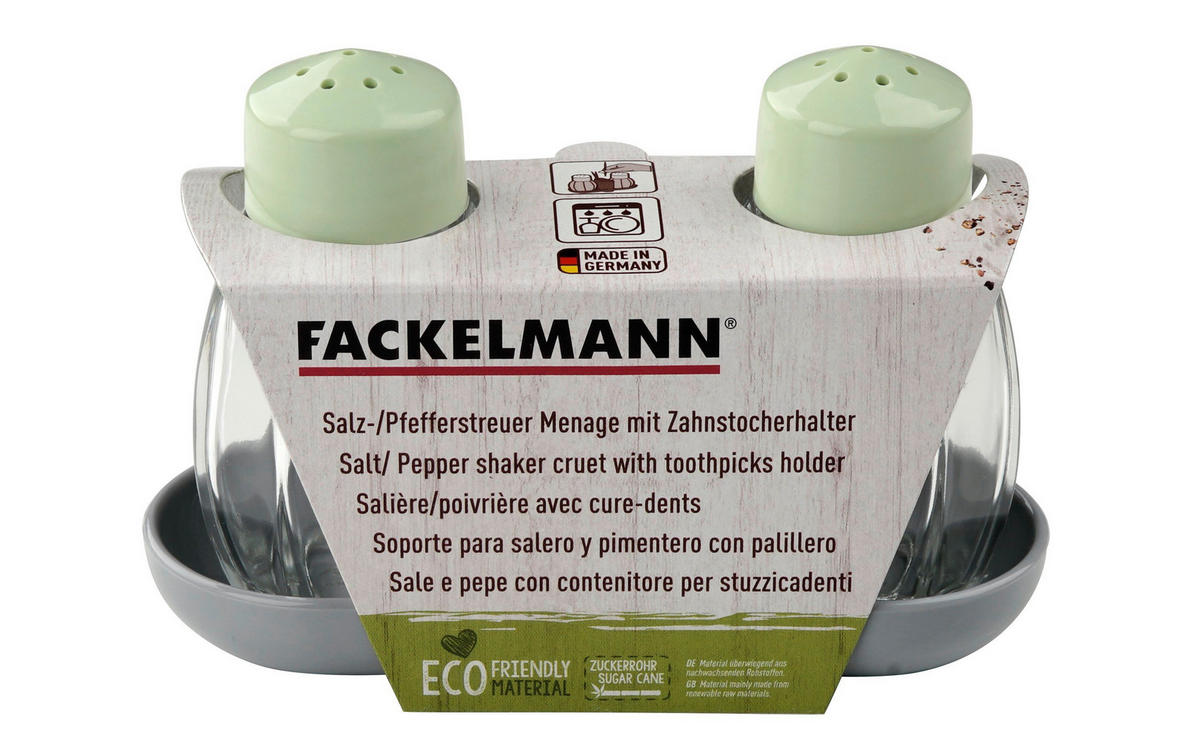 MENAGE-SET - Grau/Mintgrün, Basics, Glas/Kunststoff (4,5/8/11,5cm) - Fackelmann