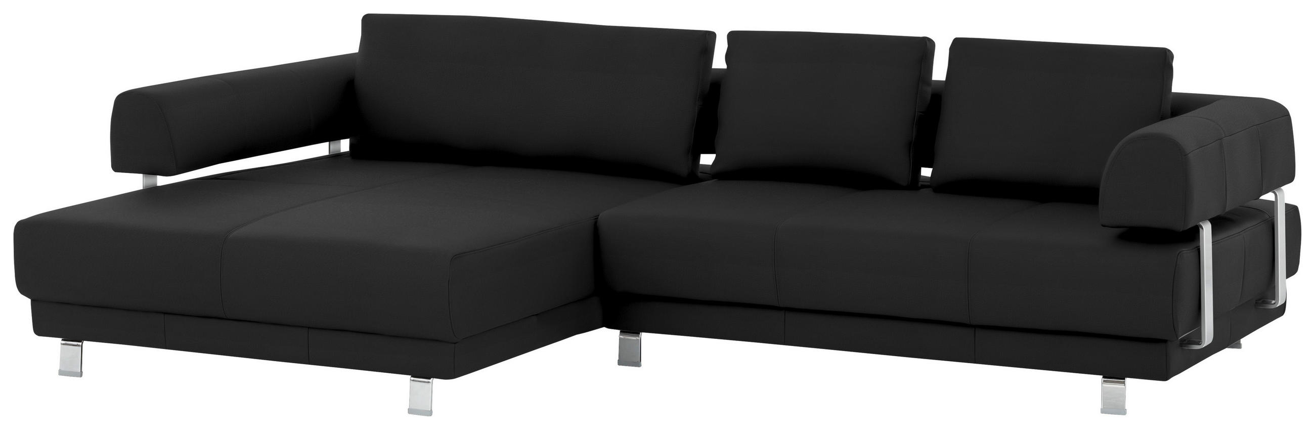 ECKSOFA in Echtleder Schwarz  - Schwarz, Design, Leder/Metall (188/307cm)