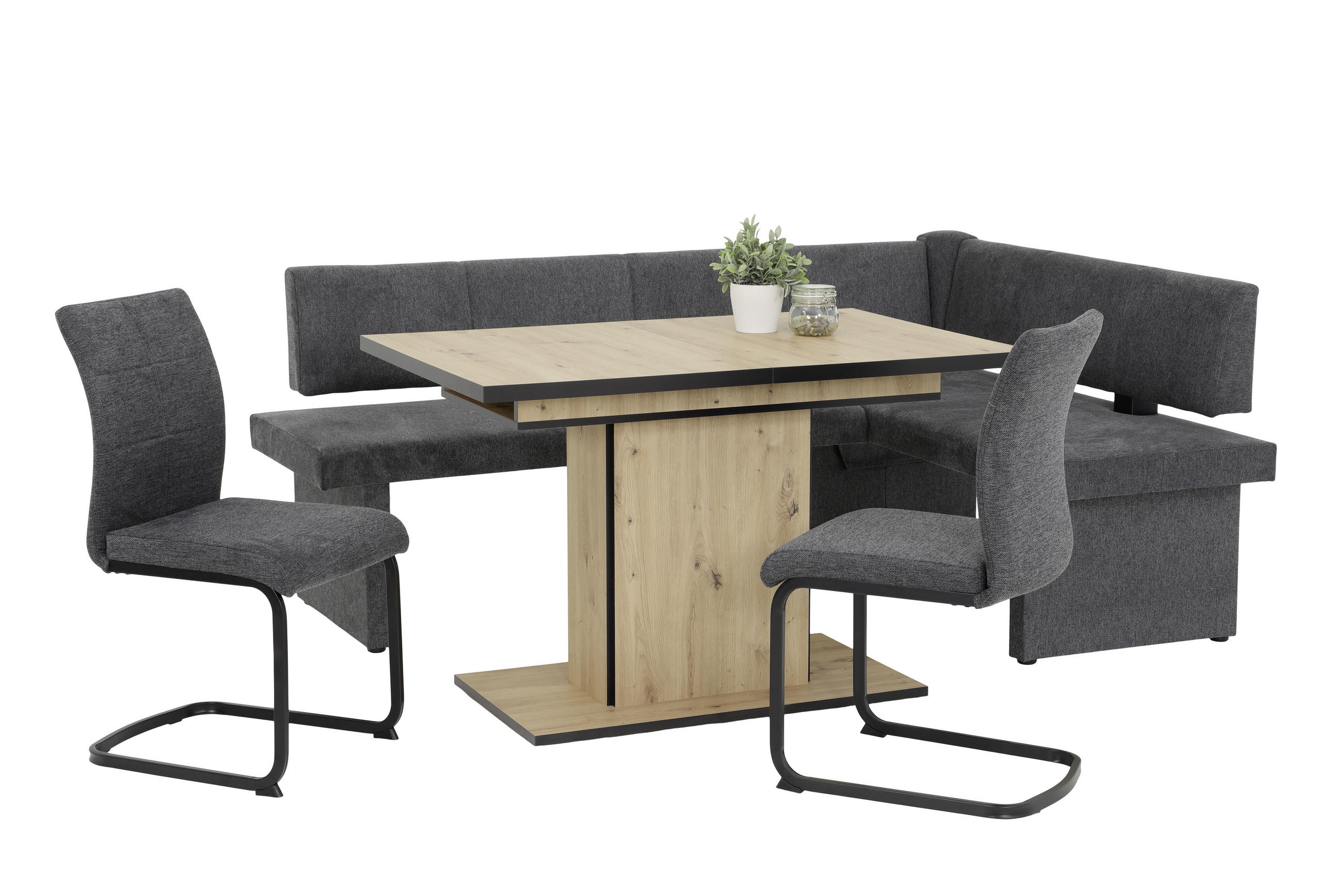 ESSTISCH Schwarz, Eiche Artisan rechteckig  ausziehbar, Variantenauswahl  - Schwarz/Eiche Artisan, KONVENTIONELL, Holzwerkstoff (120-160/80/76cm) - Carryhome